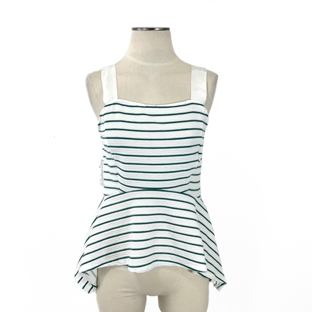 Anthropologie- Deletta White Green Stripe Top Med